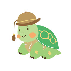Fototapeta premium Smiling Turtle Wearing a Hat Cartoon Mascot Illustration – Cute and Fun Animal Character Art
