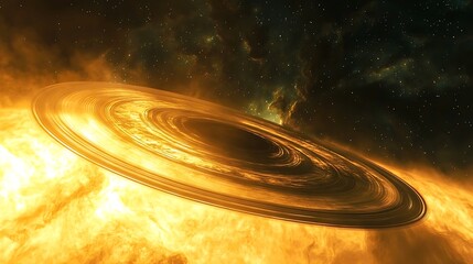 Black hole with glowing accretion disk in space
