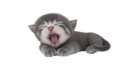 Adorable Gray And White Kitten Yawning Isolated Transparent Background Illustration