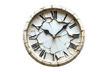 Broken wall clock isolated on transparent background
