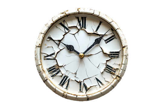 Broken wall clock isolated on transparent background
