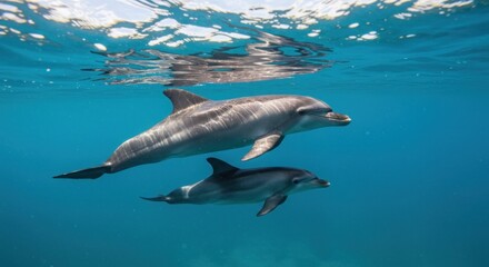 Naklejka premium Dolphins Swimming Underwater, Photos