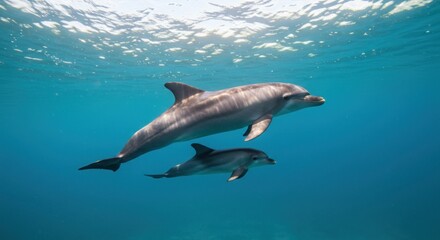 Fototapeta premium Dolphins swimming underwater (Photos)