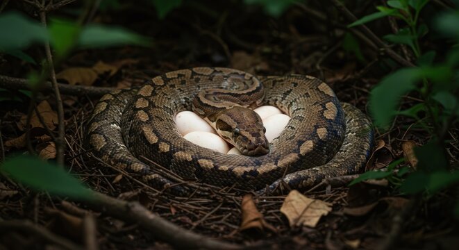 Snake Coiled Around Eggs Photo