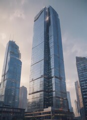 Naklejka premium Sleek glass skyscraper rising, city skyline backdrop, glass, construction, design