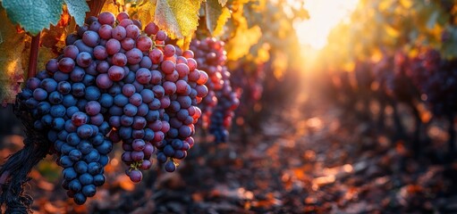 Sunset Vineyard: Ripe Grapes Glowing in Golden Hour