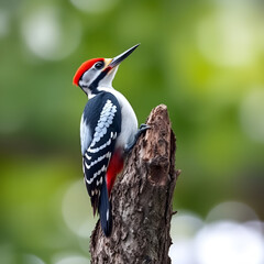 Fototapeta premium A lineated woodpecker on a tree trunk note his blue eyes