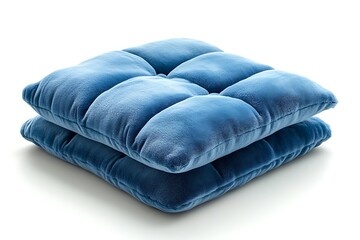Fototapeta premium Soft Blue Velvet Cushions Stacked on a White Background for Cozy Home Decor
