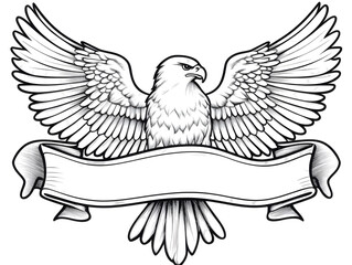 Black and White Eagle Illustration with Ribbon Isolated Background Image