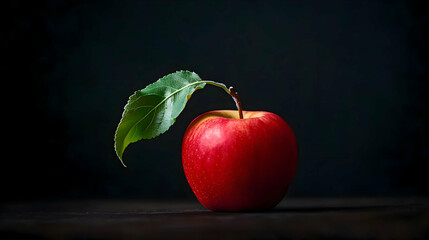 Red Apple with Green Leaf