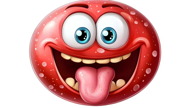 Animated Red Emoji Illustration with Tongue Out Transparent Background - Powered by Adobe