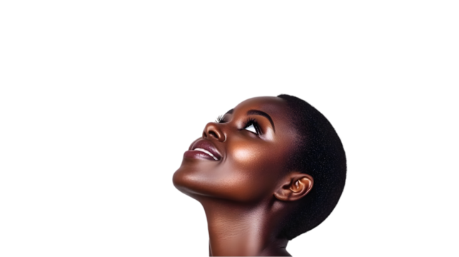 Black Woman Portrait Looking Up Isolated Transparent Background Illustration - Powered by Adobe