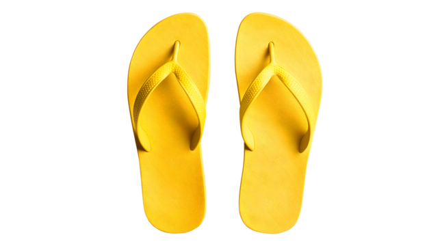 Yellow flip flops isolated on transparent background, PNG file