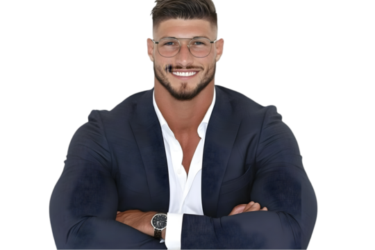 Business Man Portrait Isolated,Studio Shot,Blue Suit,Smiling,Confident