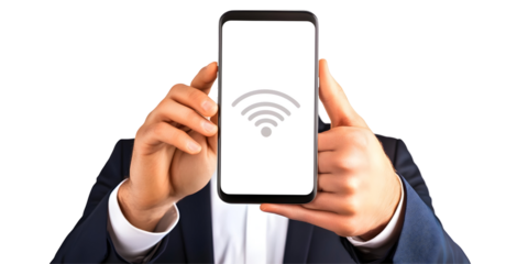 Businessman Holding Smartphone Showing Wireless Connection Isolated Background Illustration