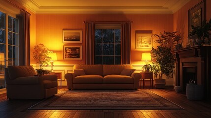 Warm, cozy living room at night (1)