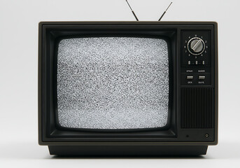 A vintage television displays static on the screen, perfect for a retro media concept.