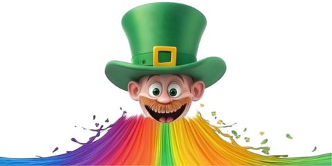 Cartoon Leprechaun With Colorful Rainbow Beard Illustration