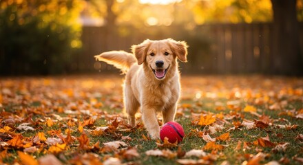 Golden Retriever Playing with Ball, Photo