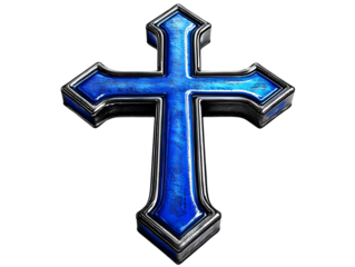 3D Blue Metal Cross Illustration Isolated Background