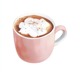 Obraz premium Pink mug of hot chocolate with froth