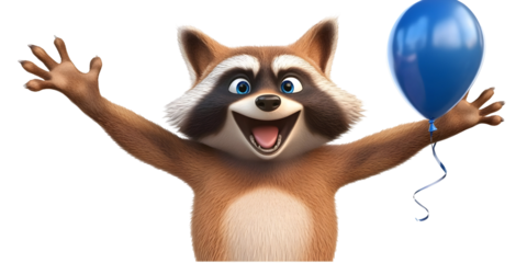 Cartoon Raccoon With Balloon Illustration Isolated Background