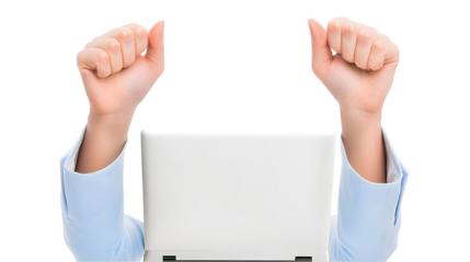 Celebrating Hands Over Laptop Isolated Background