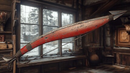 Rustic speargun aged wood metal indoors