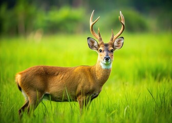 Wild Hog Deer in Lush Grassland Landscape