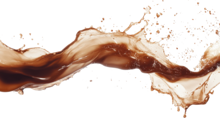 Dynamic Coffee Splash Isolated on White Background – High-Speed Beverage Motion Captured for Food and Drink Concepts