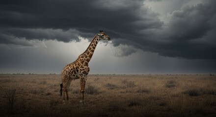 Obraz premium Giraffe under stormy sky, photo