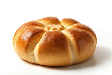 Round, golden-brown bread with embossed design