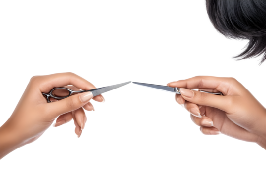 Close Up Isolated Nail Clippers And Scissors In Women's Hands, Transparent Background Illustration