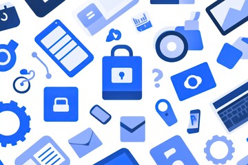 Blue digital icons, data security, online privacy, technology background, website header