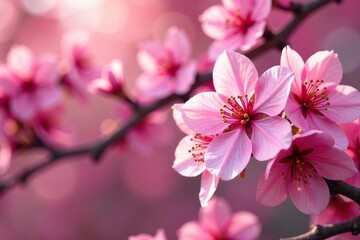 Fototapeta premium Bold pink sakura blooms, densely packed, vibrant background , bloom background, design