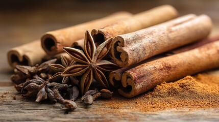 Aromatic Spices on Wooden Surface