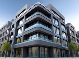 Fototapeta premium Sleek modern city building facade, glass and steel architecture, urban cityscape - metropolis architecture modern