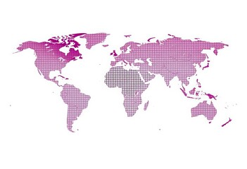 Fototapeta premium World map depicted as a dotted pattern, offering ample white space, dotted map, backdrop