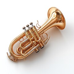 Naklejka premium Golden Flugelhorn Musical Instrument High Resolution Photo On White Background