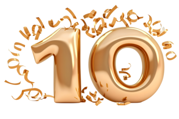 3D Gold Number 10 Celebration Graphic Isolated Illustration