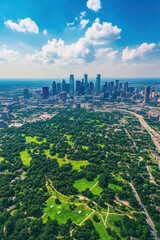 aerial panoramic view of dallas showcasing harmonious blend of nature and urban life.