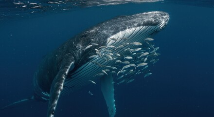 Fototapeta premium Humpback whale with fish photos