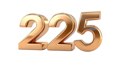 3d Gold Number 225 Isolated Background Illustration