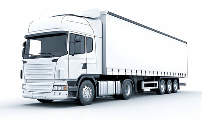 A large, clean white semi-truck with a box trailer, isolated on a white background