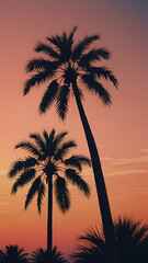 Fototapeta premium Tropical Paradise Sunset: Silhouetted Palm Trees at Golden Hour in an Idyllic Beach Landscape