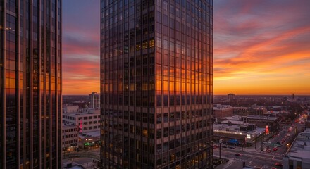 Skyscraper Sunrise Reflection - Photo