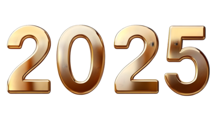 3D Golden 2025 Illustration Transparent Background