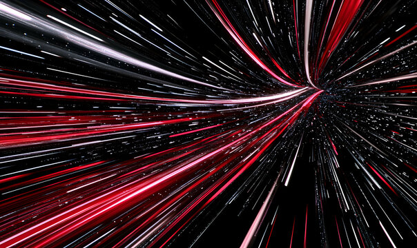 Abstract tunnel of light speed and color, with depth, illusion, and motion in a dark space, creating futuristic art