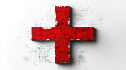 Rustic red plus sign on a textured surface