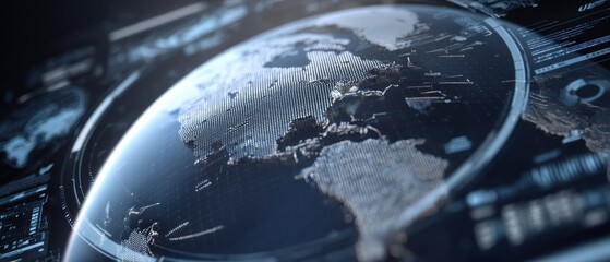 Digital globe interface showcasing data visualization and global connectivity in a tech-inspired design.